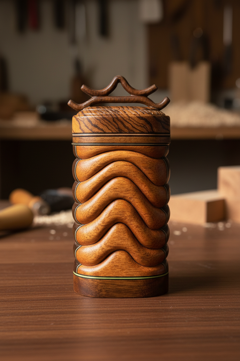 Stacked Wood Keepsake Box – Zebrawood Lid with Pagoda Handle 3 1/2"