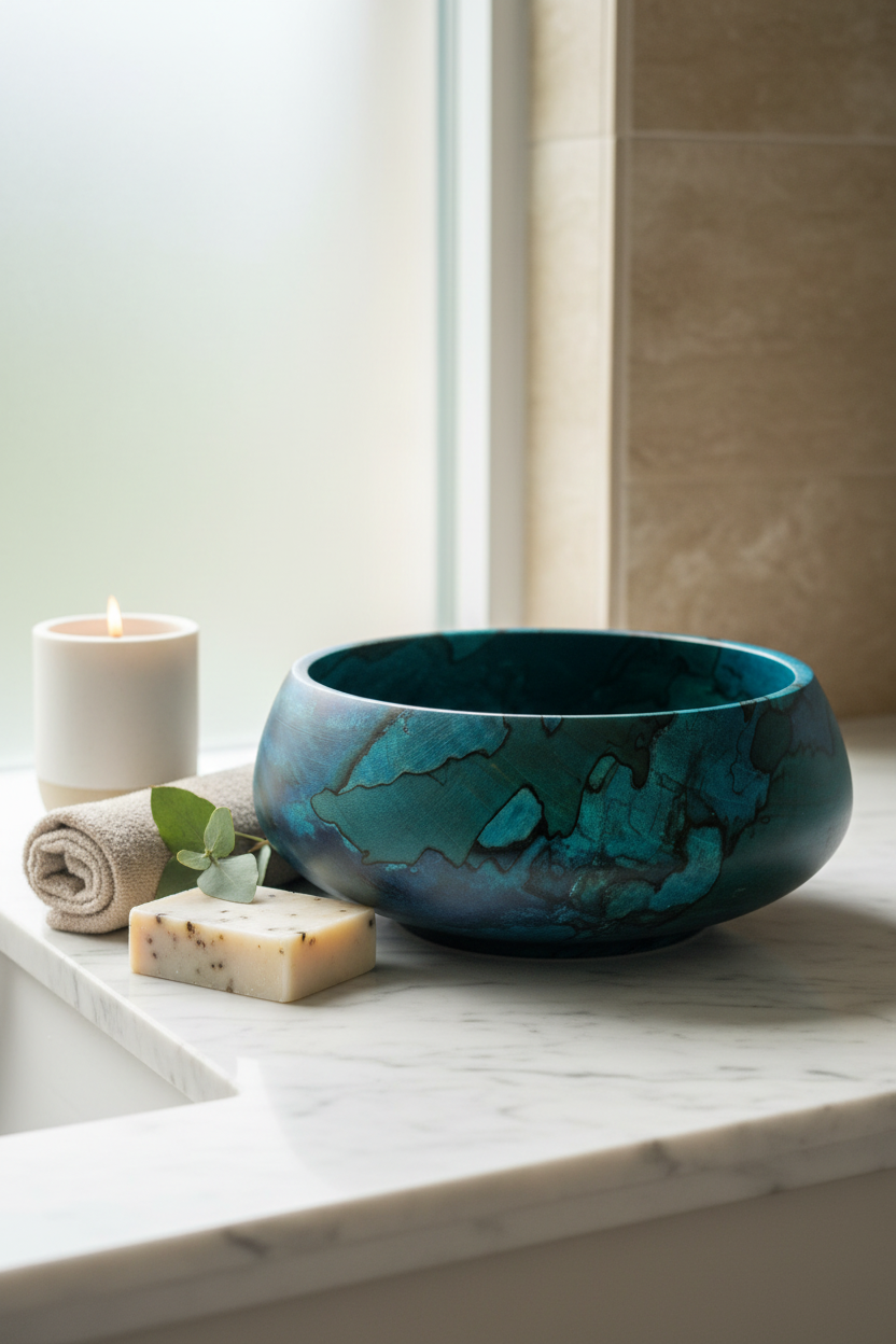 Teal Wood Bowl
