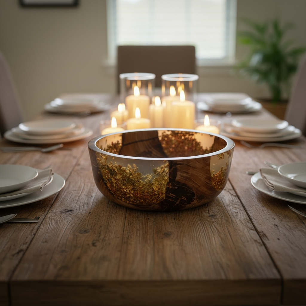 Birch Bowl with Gold Flake Resin Inlay — Handcrafted One-of-a-Kind Piece